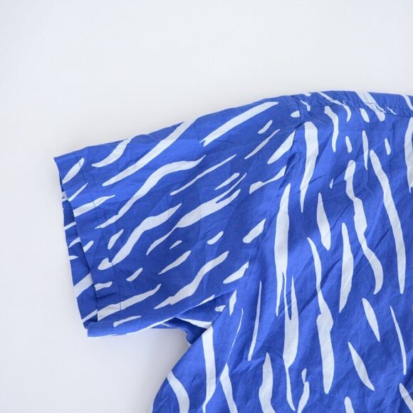 Double Rainbouu Blue And White Stripe 100% Cotton Crop Top Button Up Shirt L - Picture 10 of 10